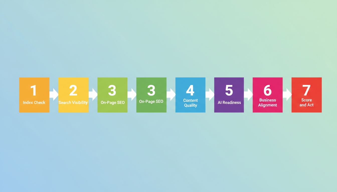 7-step content SEO audit workflow process diagram