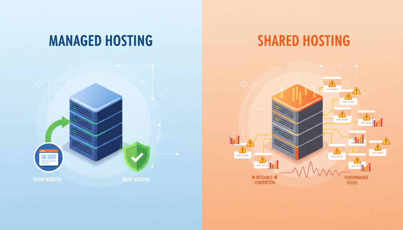Managed hosting versus shared hosting architecture diagram