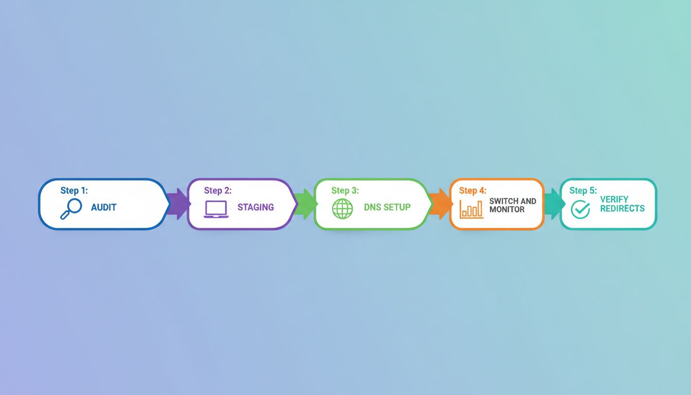 5-step hosting migration workflow diagram to protect B2B SEO