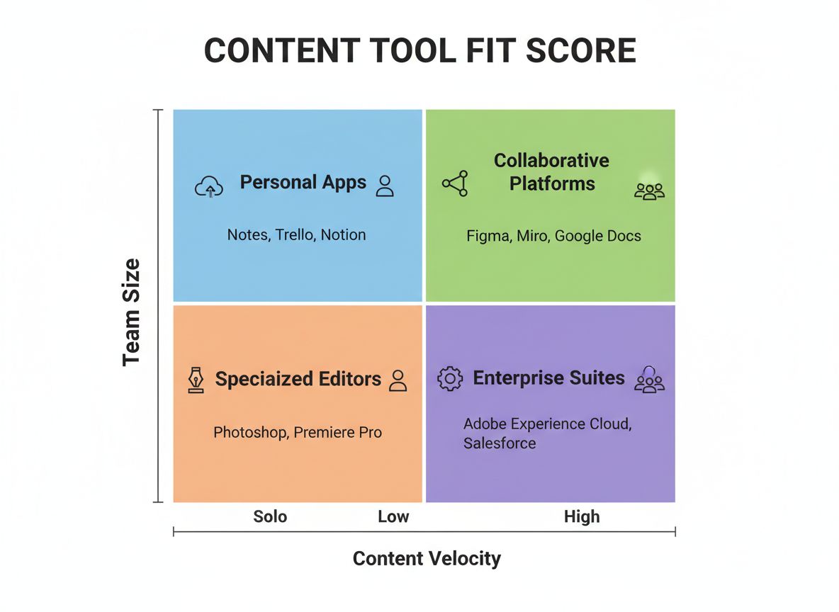 Content Tool Fit Score framework diagram plotting team size against content velocity