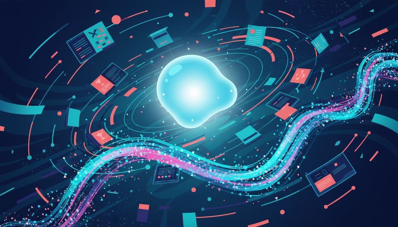 Abstract illustration of AI synthesizing source documents into a citation ribbon