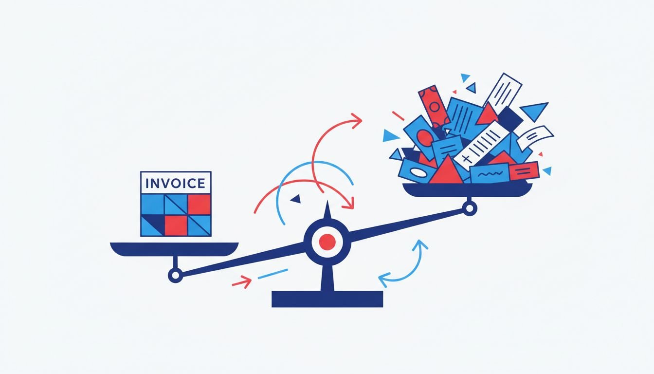 Illustration: a smaller and a larger invoice weighed on a scale, symbolizing the renewal price gap between two budget web hosts